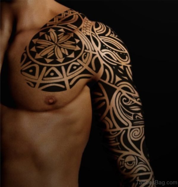 Black Maori Tattoo On Full Sleeve