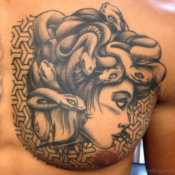 Black Medusa Tattoo On Ches