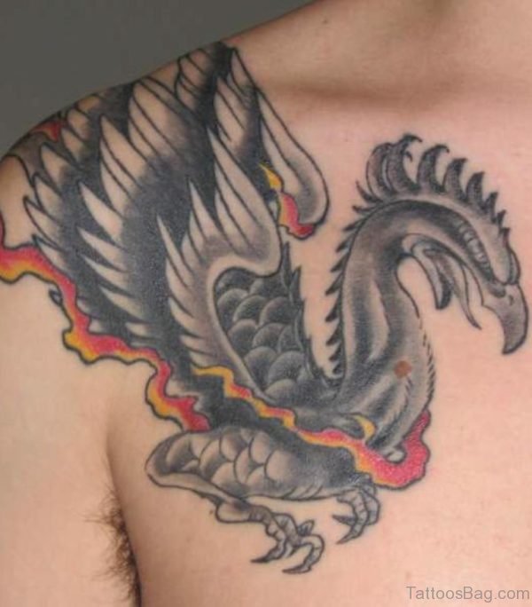 Black Phoenix Tattoo On Chest