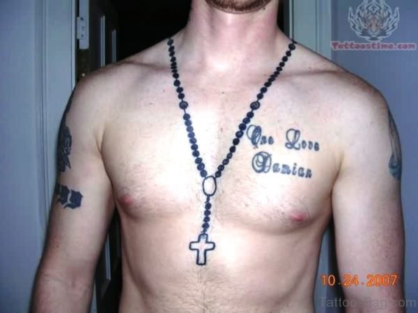 Black Rosary Tattoo On Neck