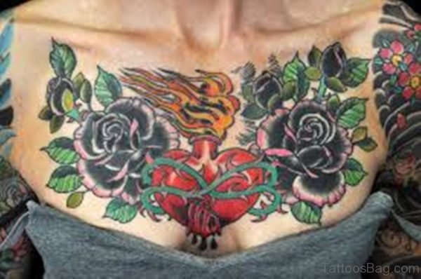 Black Rose And Heart Tattoo