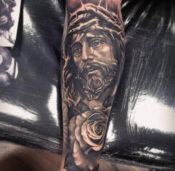 Black Rose And Jesus Tattoo