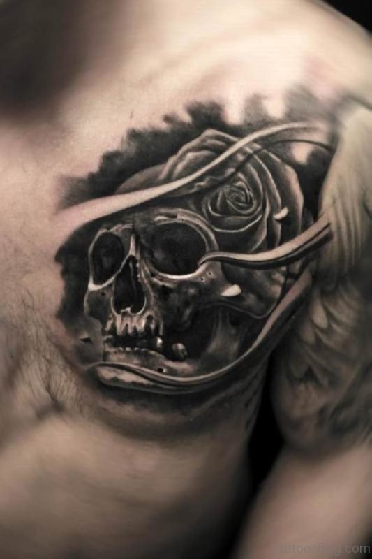 Black Rose And Skull Tattoo
