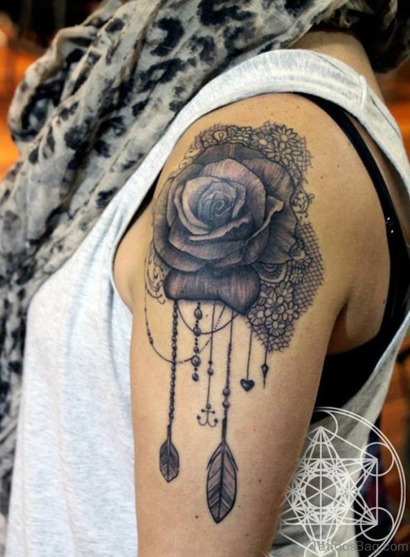 Black Rose Tattoo On Left Shoulder