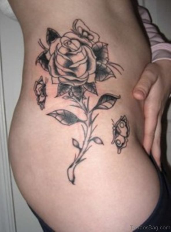 Black Rose Tattoo On Rib