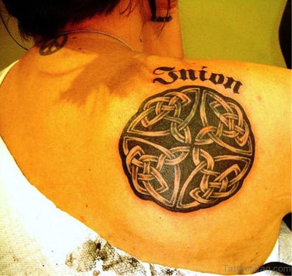 Black Round Celtic Tattoo On Back