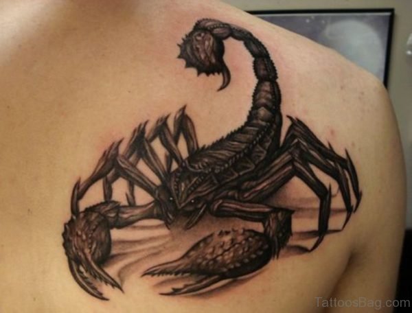 Black Scorpio Tattoo on Chest