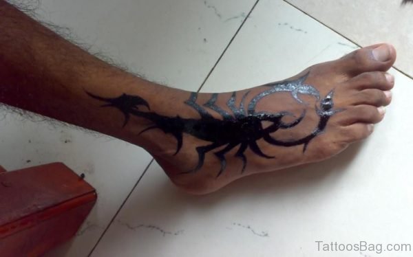 Black Scorpion Tattoo On Foot