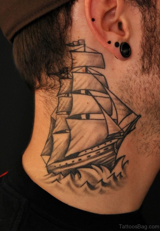 Black Ship Neck Tattoo