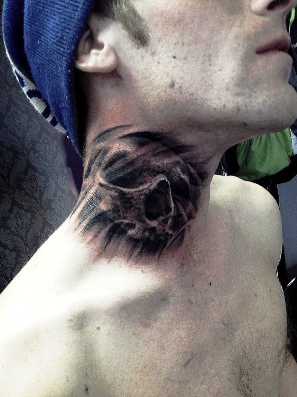 Black Skull Tattoo On Neck