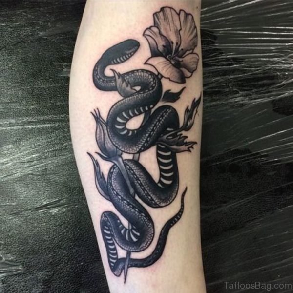 Black Snake Tattoo On Leg