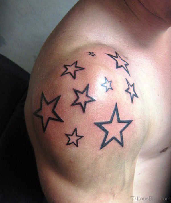 Black Stars Tattoo On Right Shoulder