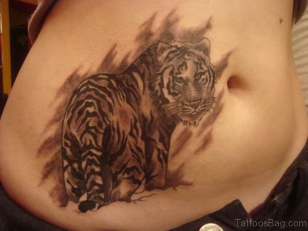 Black Tiger Tattoo Design On Rib