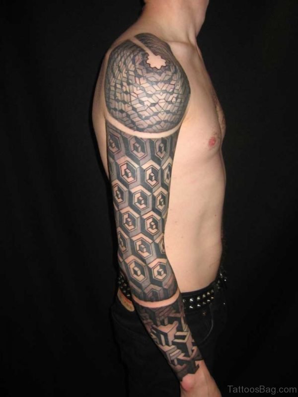 Black Tribal Sleeve Tattoo On Full Sleeve