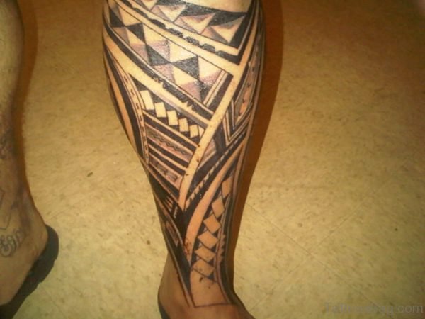 Black Tribal Tattoo Design On Leg