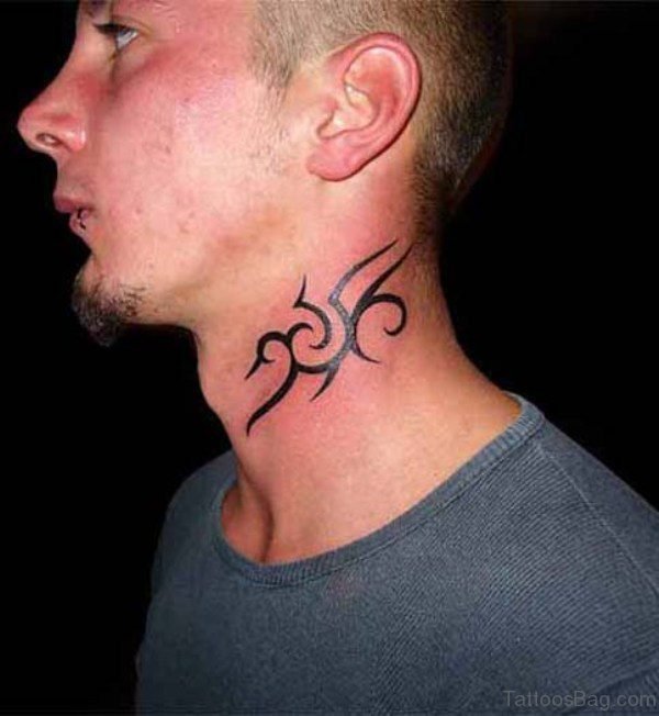 Black Tribal Tattoo On Neck For Men