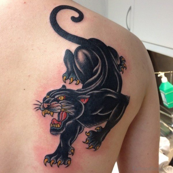 Black Walking Panther On Shoulder Tattoo