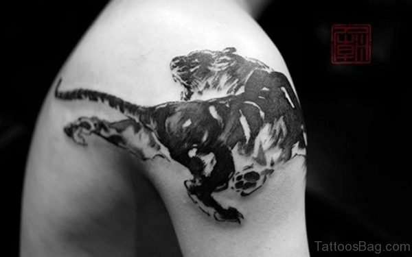 Black Walking Tiger Tattoo 