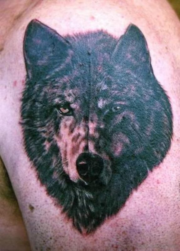 Black Wolf Tattoo On Shoulder