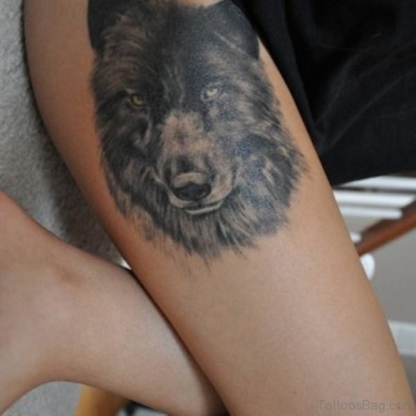 Black Wolf Tattoo On Thigh