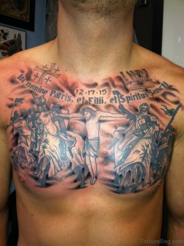 Black Wording And Jesus Tattoo
