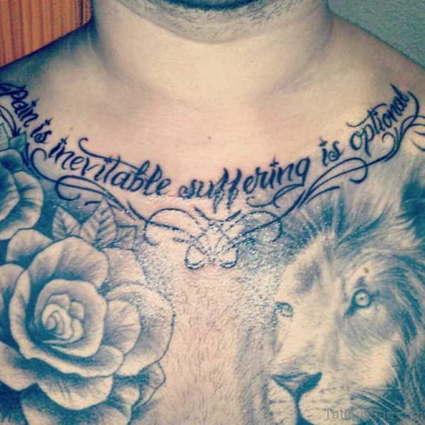 Black Wording Tattoo On Chest