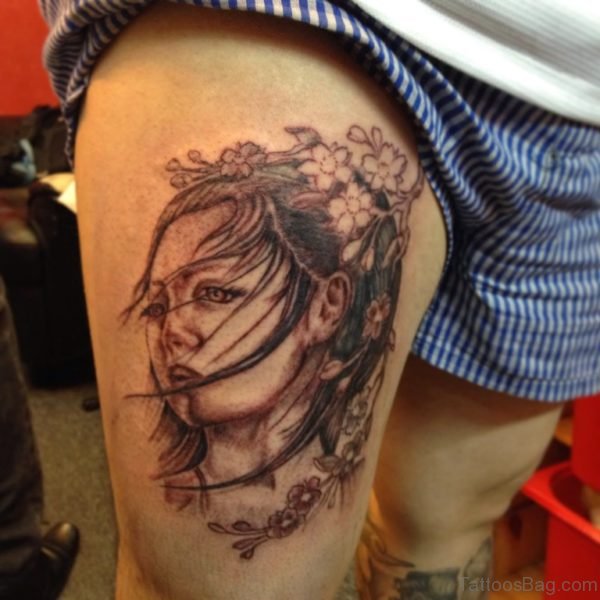 Black and Grey Geisha Tattoo