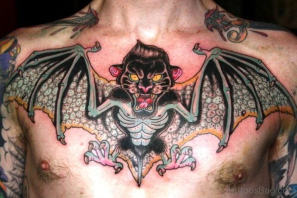 Bleeding Bat Tattoo On Chest