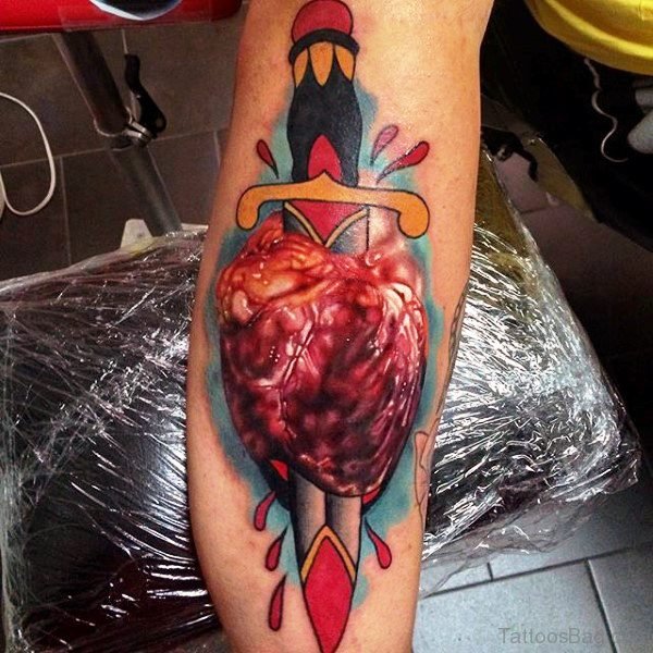Bleeding Heart Dagger Tattoo On Arm