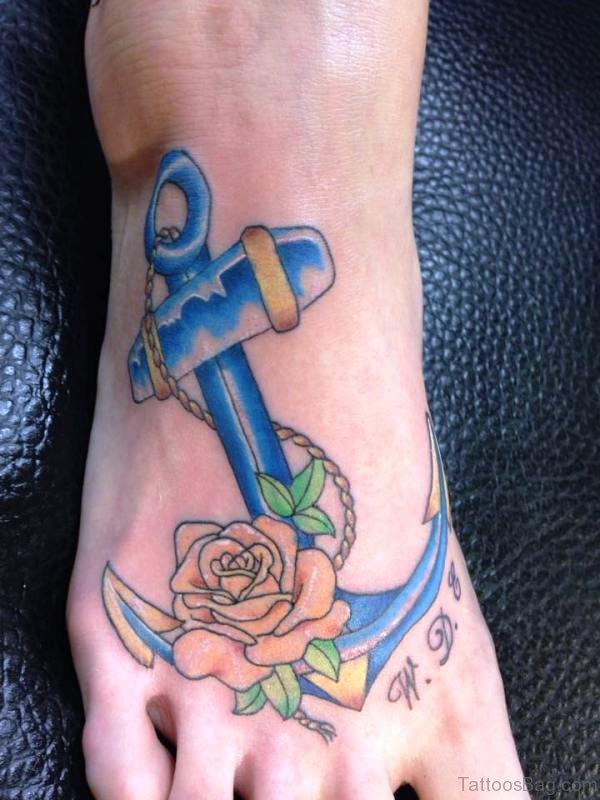 Blue Anchor With Flower On Foot