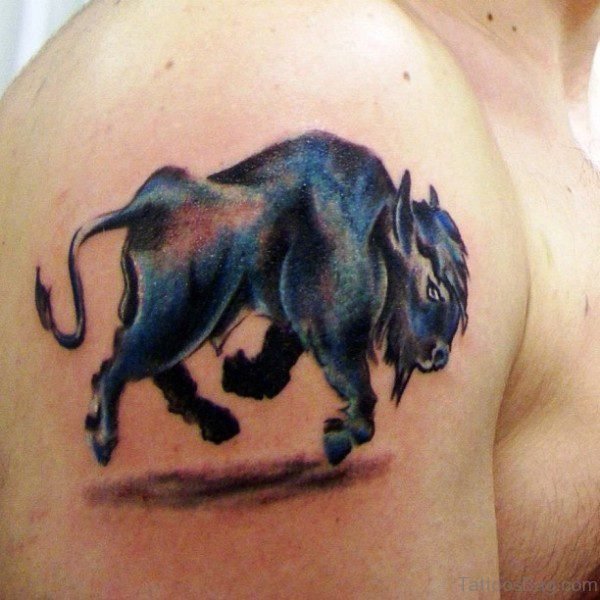 Blue Bull Tattoo On Shoulder