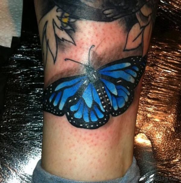 Blue Butterfly Ankle Tattoo