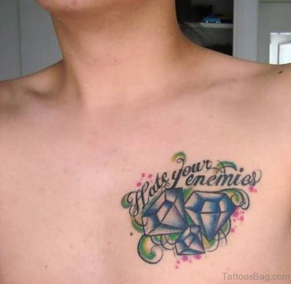 Blue Diamond And Wording Tattoo