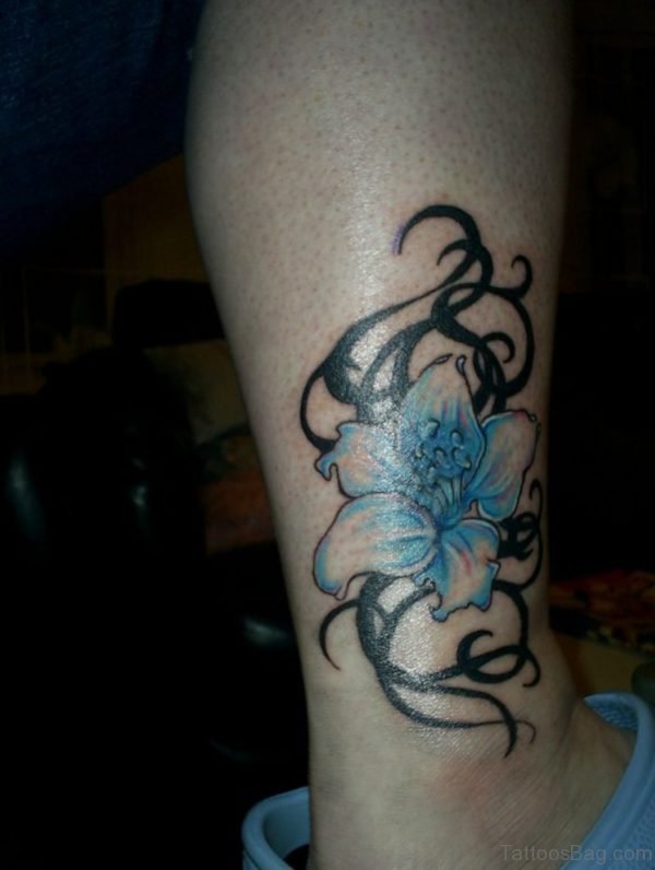 Blue Flower Ankle Tattoo