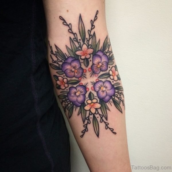 Blue Flowers And Mandala Tattoo