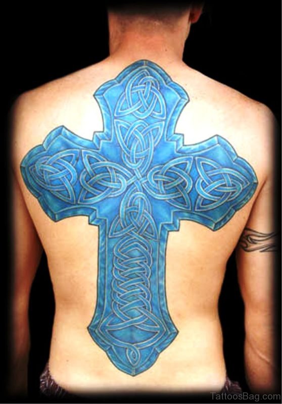 Blue Ink Celtic Cross Tattoo