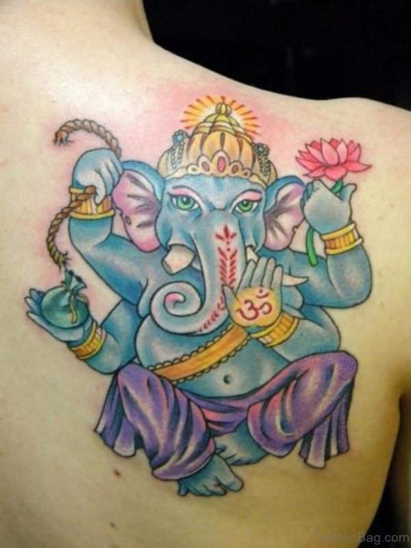 Blue Ink Ganesha Tattoo