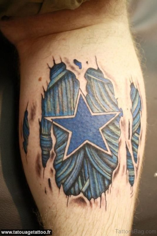 Blue Ink Ripped Skin Tattoo