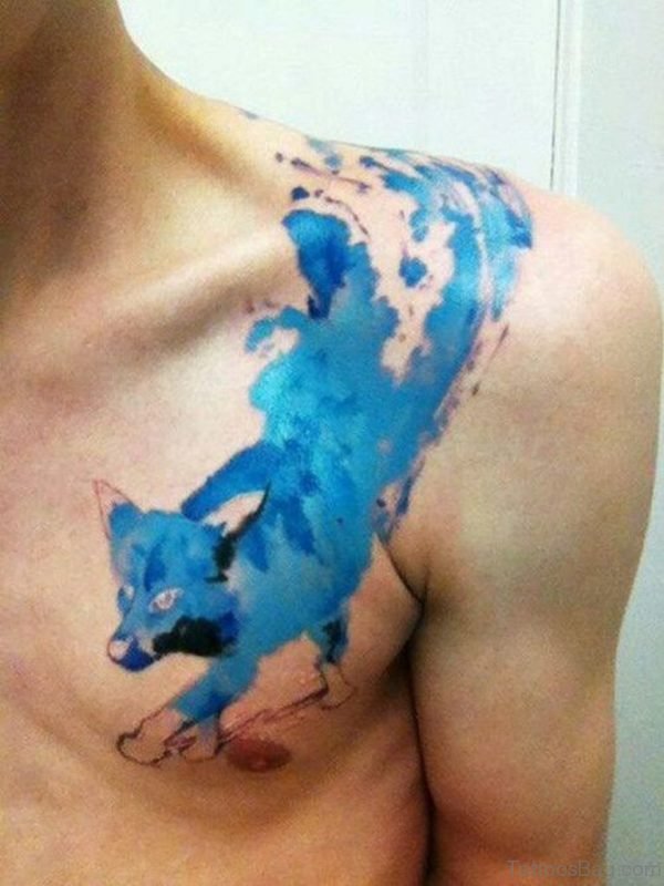 Blue Ink Wolf Tattoo