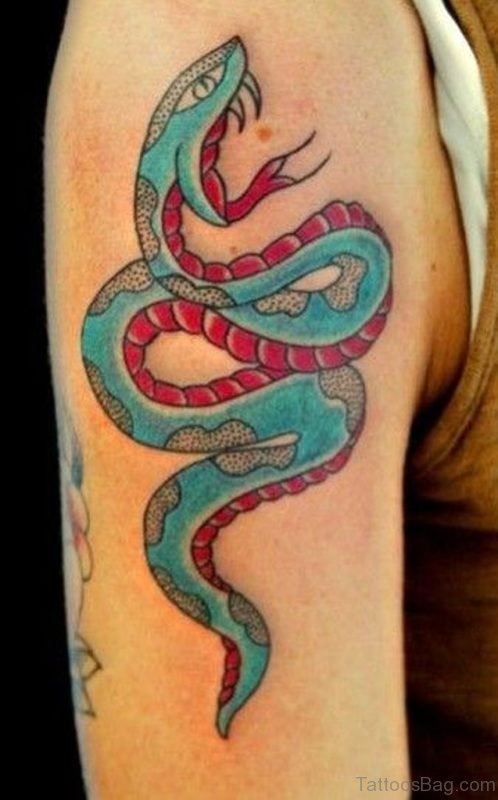Blue Red Snake Tattoo