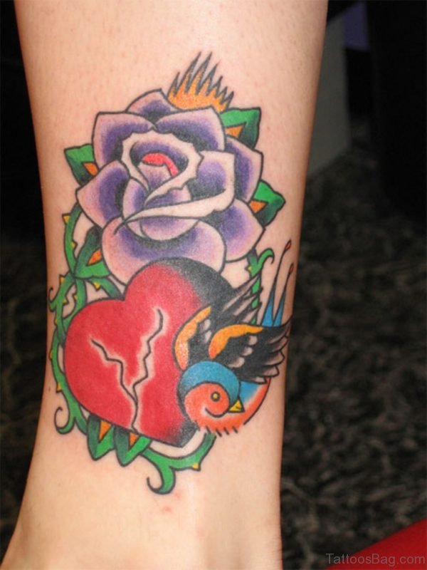 Blue Rose And Heart Tattoo