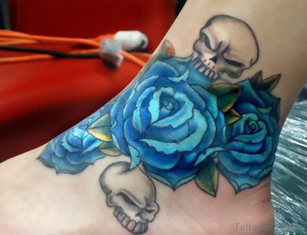 Blue Rose And Skull Tattoo