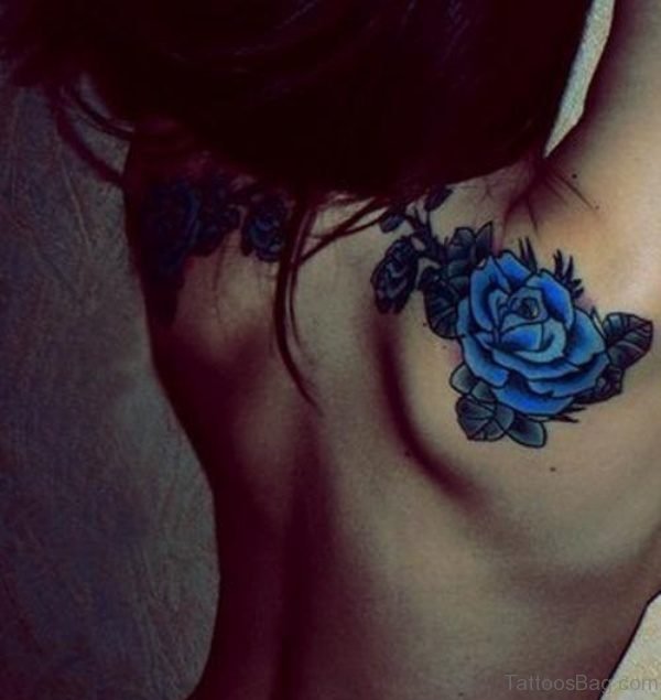 Blue Rose Shoulder Tattoo
