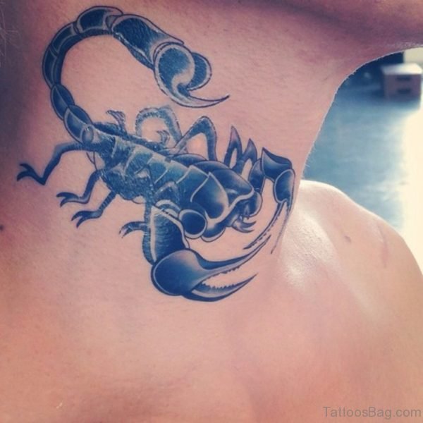 Blue Scorpion Tattoo On Neck