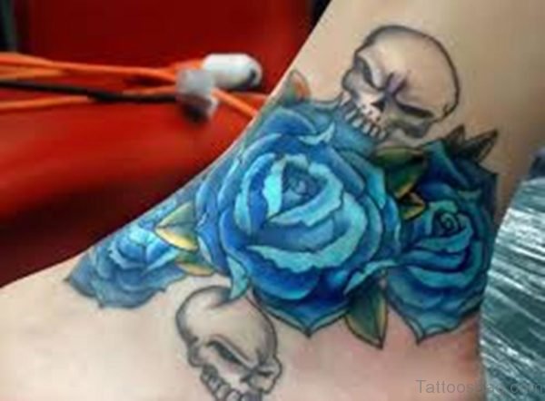 Blue Skull Tattoo On Ankle