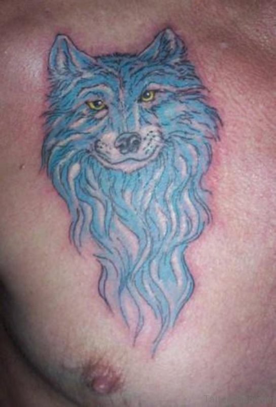 Blue Wolf Tattoo On Chest
