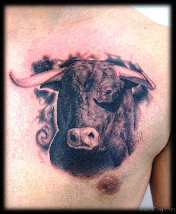 Brilliant Bull Tattoo On Chest
