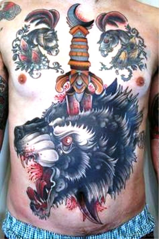 Brilliant Dagger Tattoo On Stomach