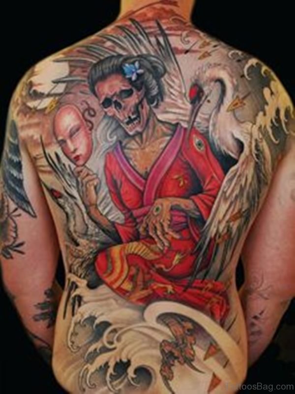 Brilliant Geisha Tattoo On back