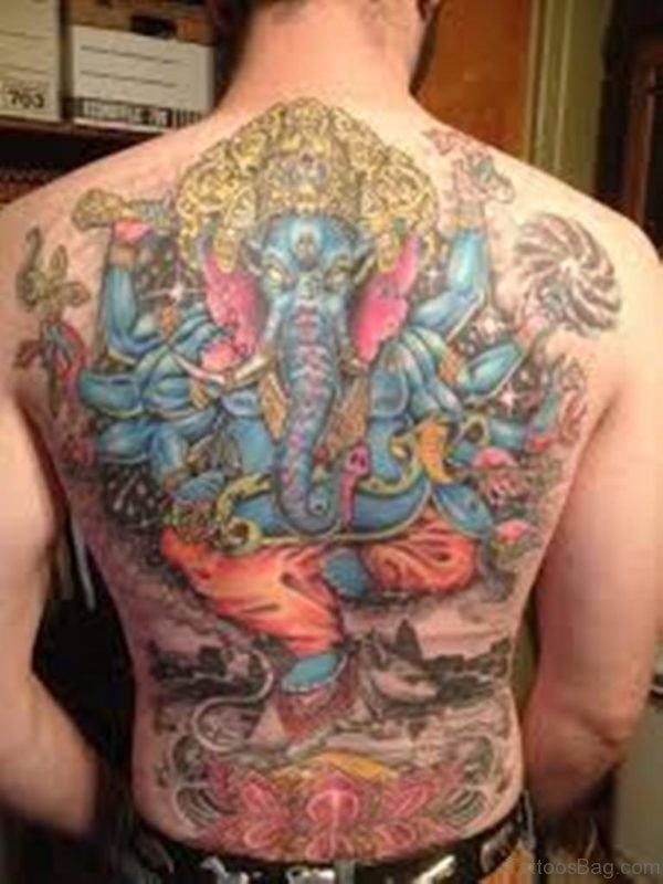 Brillient Ganesha Tattoo On Back